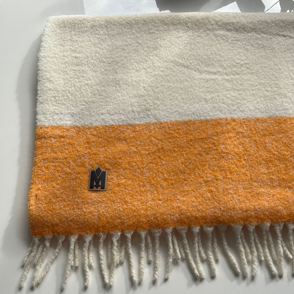 Mackage Amin oversized blanket scarf. Cream, multicolored, soft & fringed